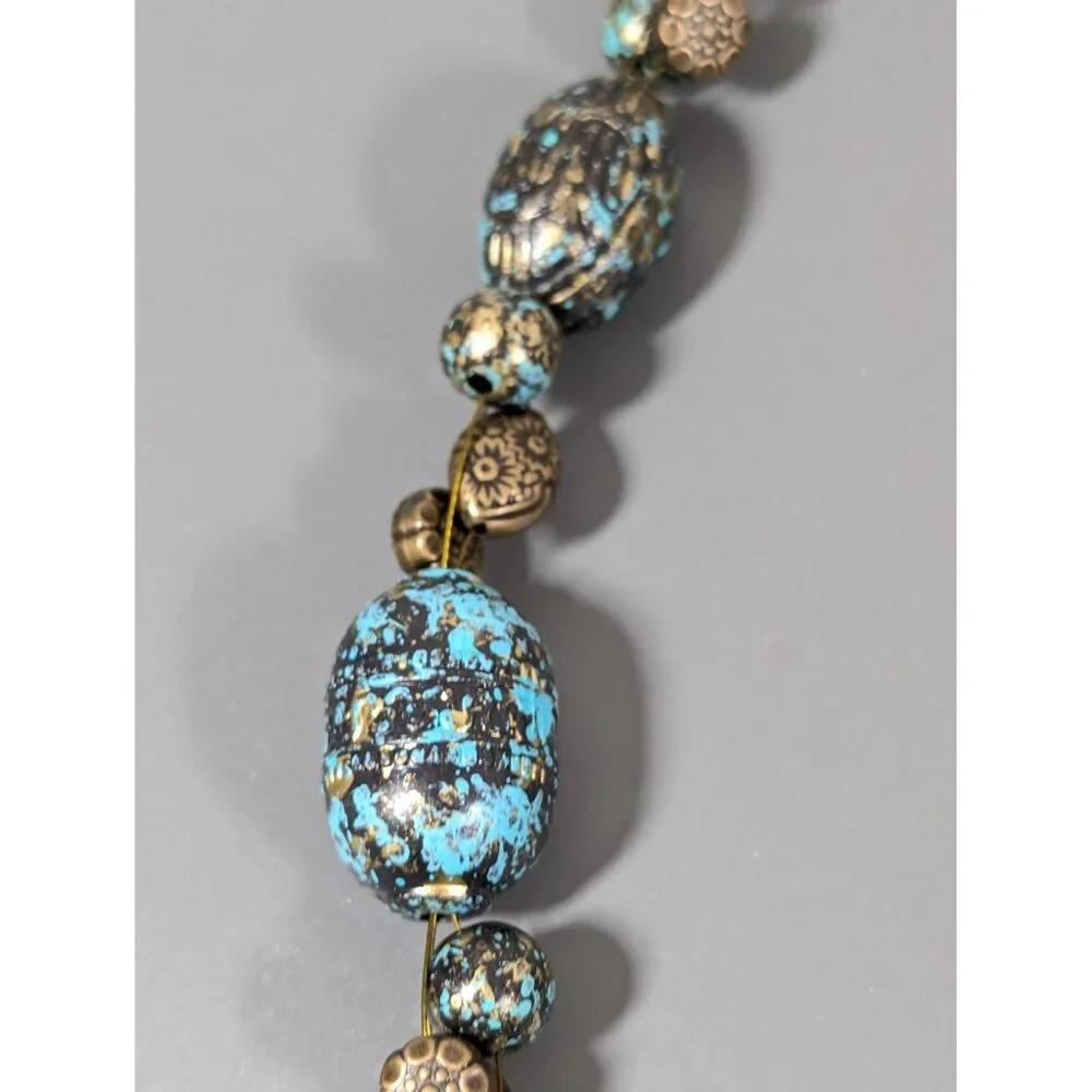 Bronze Tone Green Patina Faux Stone Statement Necklace‎ 20